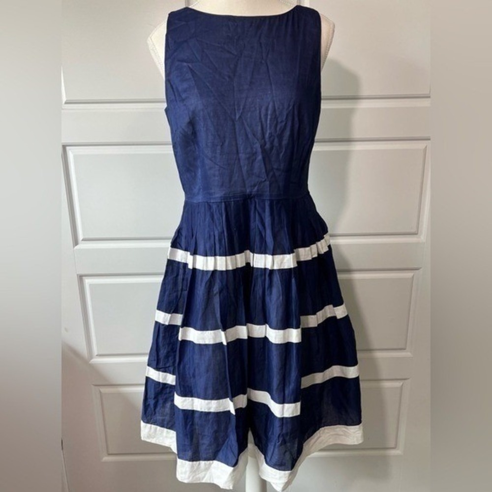 Talbots Navy Fit‎ & Flare Dress Striped Sleeveless Party Cocktail Dress 10P
